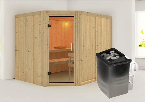 KARIBU Sauna »Haaspsalu«, inkl. 9 kW Saunaofen mit integrierter Steuerung, für 4 Personen - beige