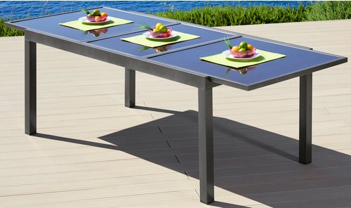 Ausziehtisch, BxHxL: 100 x 75 x 240 cm, Tischplatte: Sicherheitsglas - braun