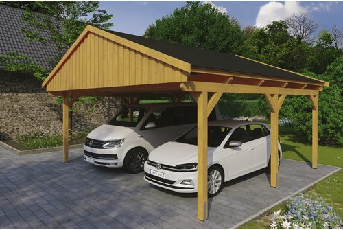 SKANHOLZ Carport »Fichtelberg«, BxT: 618 x 566 cm, Firsthöhe: 362 cm, lasiert - beige