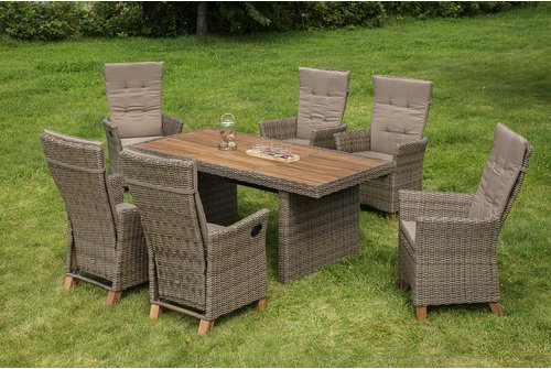 MERXX Gartenmöbelset »Toskana«, 6 Sitzplätze, Stahl/Kunststoff/Akazienholz, inkl. Auflagen - beige