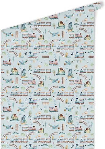 K&L Wall Art Vliestapete »Kinder Vliestapete«, Lokomotive Flugzeug Wolken, mehrfarbig, matt - bunt