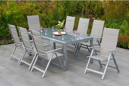 MERXX Gartenmöbelset »Taviano«, 9-tlg., klappbar, Aluminium/Textil - braun | silberfarben
