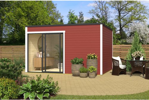 Mr. GARDENER Gartenhaus »Kubus ALU 2«, (BxHxT): 400 x 239 x 302 cm (Außenmaß) schwedenrot/weiß