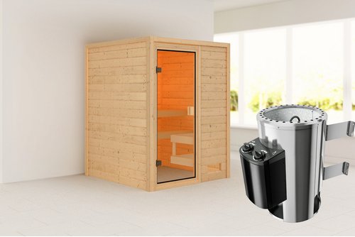 Thumbnail - KARIBU Sauna »Turgel«, BxTxH: 145 x 145 x 187 cm, 3,6 kW Ofen mit interne Steuerung, für 2 Personen - beige