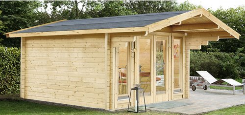 WOLFF FINNHAUS Gartenhaus »Hammerfest«, Holz, BxHxT: 410 x 267 x 300 cm (Außenmaße inkl. Dachüberstand) - beige