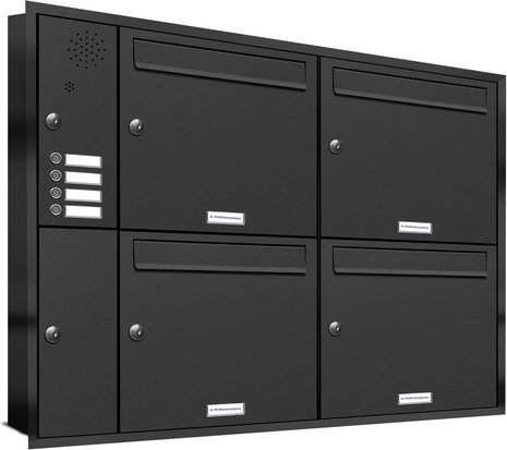 AL BRIEFKASTENSYSTEME Briefkasten, Parteien: 4, Unterputzmontage, BxHxT: 95,4 x 72,4 x 11,6 cm - grau