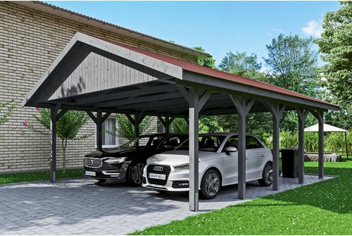 SKANHOLZ Carport »Wallgau«, BxT: 620 x 750 cm, Firsthöhe: 354 cm, lasiert - grau