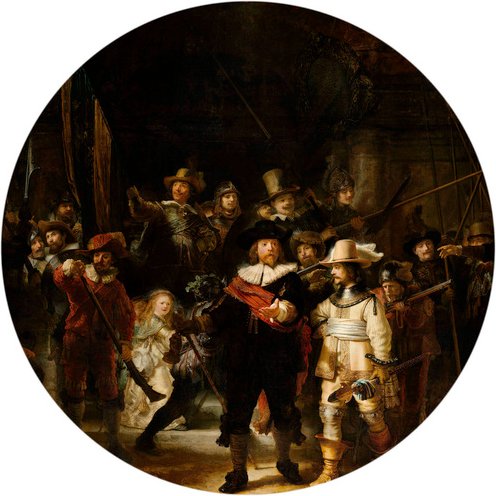 K&L Wall Art Vliestapete »Runde Vliestapete«, Rembrandt Kunst Die Nachtwache, mehrfarbig, matt - bunt