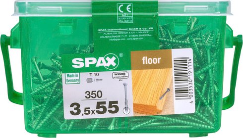 SPAX Dielenschraube, T10, Stahl, 350 Stück, 3.5 x 55 mm - goldfarben