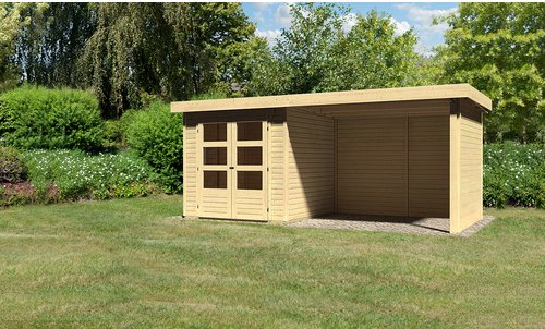 KARIBU Gartenhaus »ASKOLA 3«, Holz, BxHxT: 468 x 211 x 217 cm (Außenmaße inkl. Dachüberstand) - beige