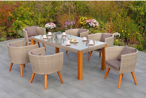 Thumbnail - MERXX Gartenmöbelset »Imperia«, 7-tlg., inkl. Auflagen, Aluminium/Kunststoffgeflecht/Akazie - beige