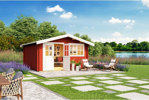 Mr. GARDENER Gartenhaus »Isar«, Holz, BxHxT: 424,2 x 245 x 443 cm (Außenmaße) - rot