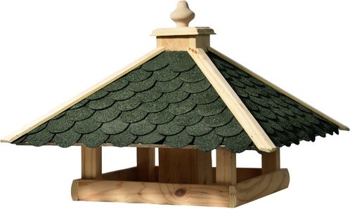 DOBAR Vogelfutterhaus, für Wildvögel, Kiefernholz/Bitumen, natur/grün - gruen