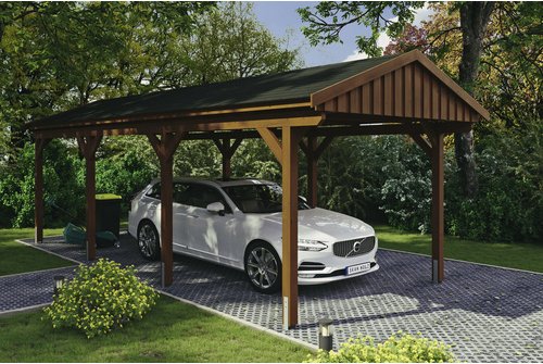 SKANHOLZ Carport »Fichtelberg«, BxT: 317 x 808 cm, Firsthöhe: 303 cm, lasiert - braun