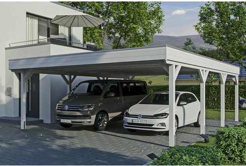 SKANHOLZ Carport »Grunewald«, BxT: 622 x 796 cm, Firsthöhe: 255 cm, lasiert - weiss