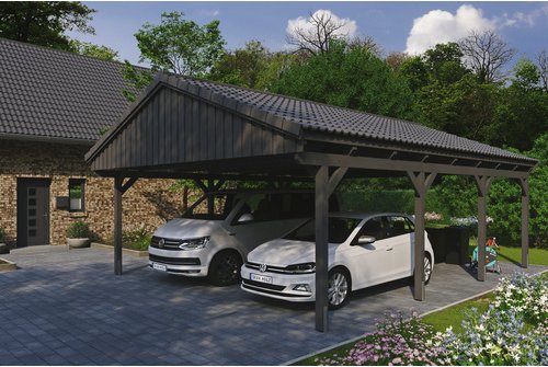 SKANHOLZ Carport »Fichtelberg«, BxT: 618 x 808 cm, Firsthöhe: 362 cm, lasiert - grau