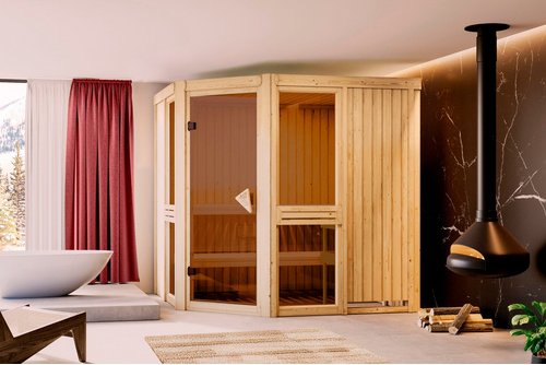 KARIBU Sauna »Pölva«, BxTxH: 196 x 196 x 198 cm, ohne Ofen , für 4 Personen - beige