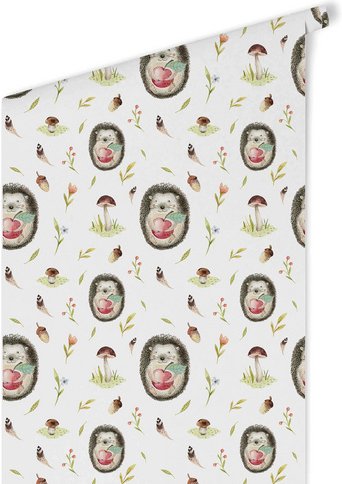 K&L Wall Art Vliestapete »Kinder Vliestapete«, Baby Igel Waldtiere Apfel, mehrfarbig, matt - bunt