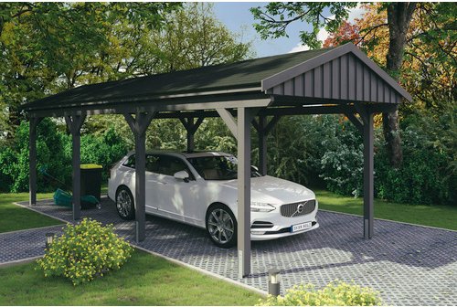 SKANHOLZ Carport »Fichtelberg«, BxT: 317 x 808 cm, Firsthöhe: 303 cm, lasiert - grau