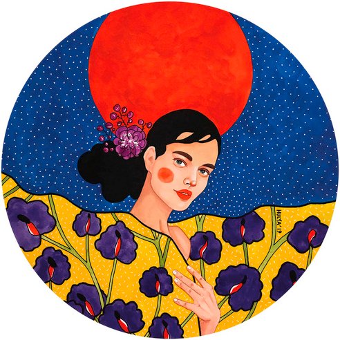 K&L Wall Art Vliestapete »Runde Vliestapete«, Hülyae Tanz der Nacht, mehrfarbig, matt - bunt