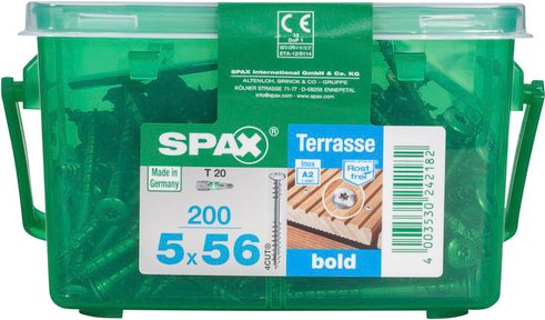 SPAX Terrassenschraube, 5 mm, Edelstahl rostfrei, 200 Stk., Terrasse BOLD 5x56 HKB S - silberfarben
