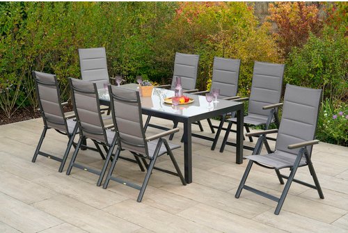 MERXX Gartenmöbelset »Trivero«, 9-tlg., klappbar, Aluminium/Textil - braun
