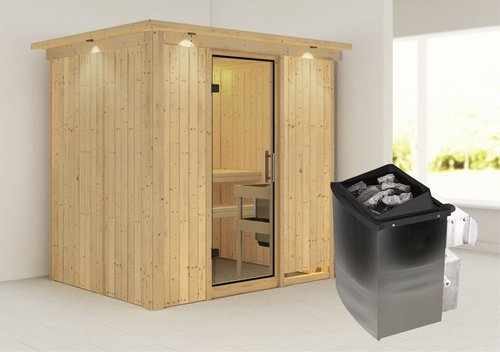 KARIBU Sauna »Kothla«, inkl. 9 kW Saunaofen mit integrierter Steuerung, für 3 Personen - beige