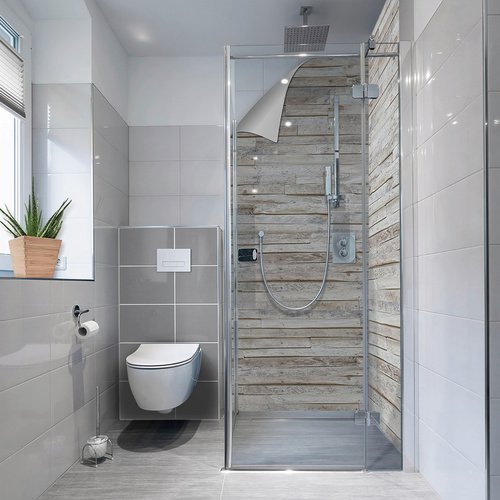 mySPOTTI Duschrückwand-Panel, fresh, Stadtpanorama, 210x100 cm - grau