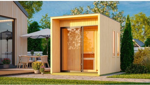 KARIBU Saunahaus »Vortsjärv«, BxTxH: x 219,5 x 287,5 x 244 cm, ohne Ofen, für 4 Personen - braun