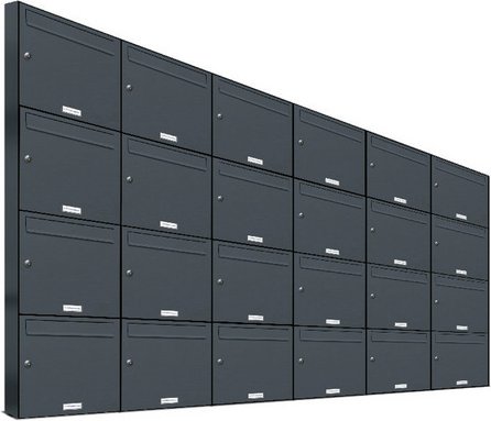 AL BRIEFKASTENSYSTEME Briefkasten, Parteien: 24, Aufputzmontage, BxHxT: 153,175 x 136,8 x 11,6 cm - grau