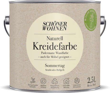 SCHÖNER WOHNEN FARBE Innenfarbe »Naturell Kreidefarbe«, Sommertag, matt, 2,5 l - gelb