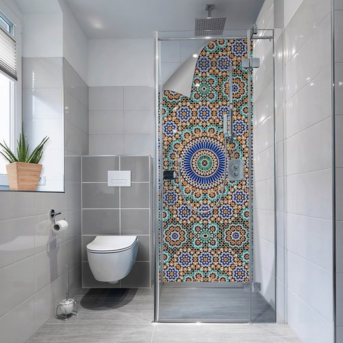 mySPOTTI Duschrückwand-Panel, fresh, Mosaikfliesenoptik, 255x100 cm - blau