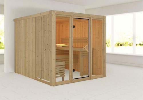 KARIBU Sauna »Nomme«, BxHxT:216 x 198 x 234 cm, lichtgrau - beige