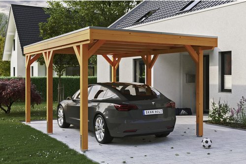 SKANHOLZ Carport »Grunewald«, BxT: 321 x 554 cm, Firsthöhe: 243 cm, lasiert - beige