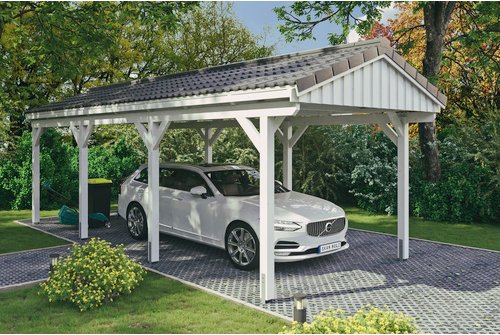 SKANHOLZ Carport »Fichtelberg«, BxT: 317 x 808 cm, Firsthöhe: 303 cm, lasiert - weiss