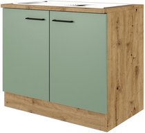 Flex-Well Küchenunterschrank »Cara«, BxHxT: 100 x 85 x 60 cm, Dekor: Schilfgrün matt / Artisan Eiche - gruen
