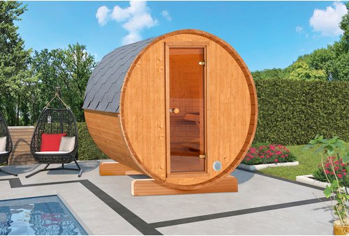 WOLFF FINNHAUS Fasssauna »130«, BxHxT: 205 x 213 x 130 cm, Thermokieferholz - braun