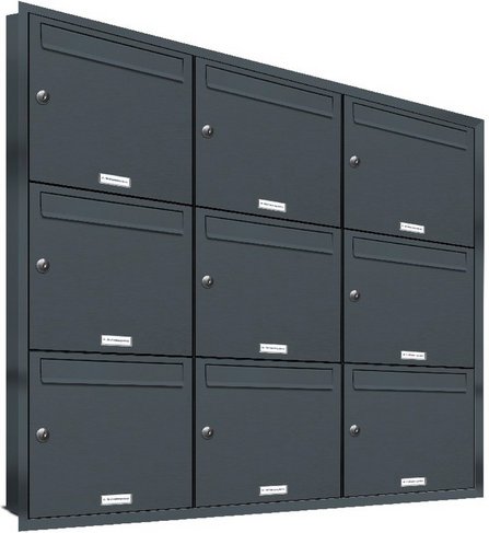 AL BRIEFKASTENSYSTEME Briefkasten, Parteien: 9, Unterputzmontage, BxHxT: 153,178 x 106,6 x 11,6 cm - grau
