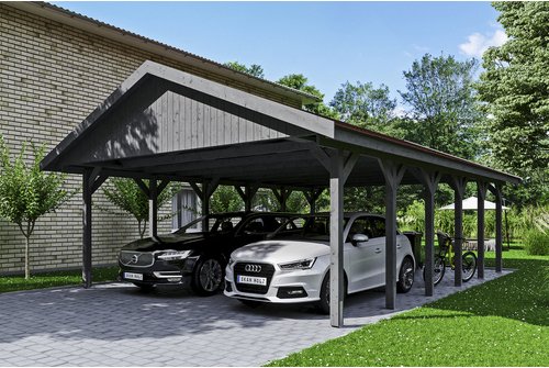 SKANHOLZ Carport »Wallgau«, BxT: 620 x 900 cm, Firsthöhe: 354 cm, lasiert - grau