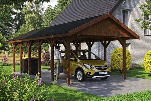 SKANHOLZ Carport »Wallgau«, BxT: 430 x 900 cm, Firsthöhe: 326 cm, lasiert - braun