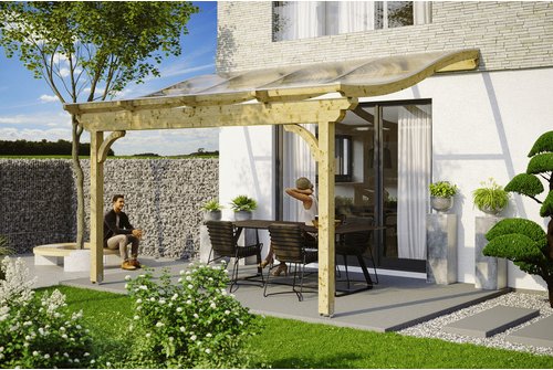 SKANHOLZ Terrassenüberdachung »Verona«, Breite: 434 cm, Dach: Polycarbonat (PC), natur - beige