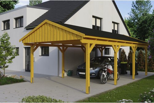 SKANHOLZ Carport »Fichtelberg«, BxT: 423 x 808 cm, Firsthöhe: 326 cm, lasiert - beige
