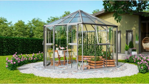 VITAVIA Gewächshaus »Pi Plus 9000«, BxHxL: 333 x 284 x 377 cm - silberfarben