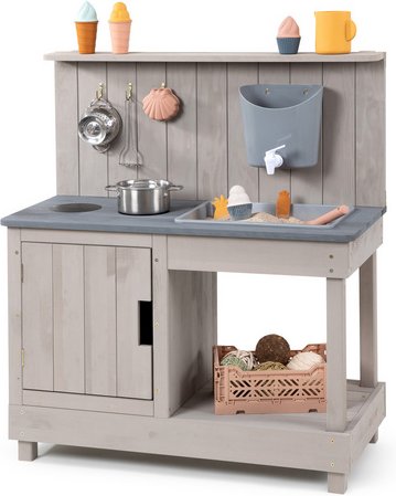 MUDDY BUDDY Matschküche »Mud Expert«, LxBxH: 80x40x90 cm, Holz - grau