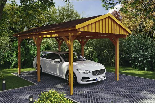 SKANHOLZ Carport »Fichtelberg«, BxT: 317 x 566 cm, Firsthöhe: 303 cm, lasiert - beige