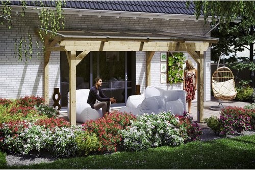 SKANHOLZ Terrassenüberdachung »Sanremo«, Breite: 434 cm, Dach: Polycarbonat (PC), braun