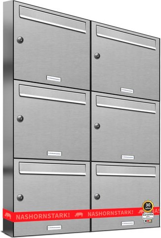 AL BRIEFKASTENSYSTEME Briefkasten, Parteien: 6, Aufputzmontage, BxHxT: 153,547 x 102,6 x 11,6 cm - silberfarben