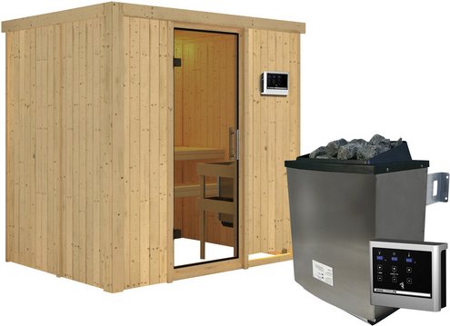 KARIBU Sauna »Kothla«, inkl. 9 kW Saunaofen mit externer Steuerung, für 3 Personen - beige
