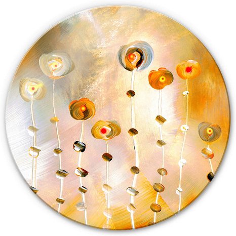 K&L Wall Art Glasbild »Glasbild«, Ø 50 cm, Wand Deko abstrakt Gold Blumen