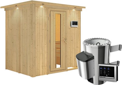 KARIBU Sauna »Kircholm«, inkl. 3.6 kW Saunaofen mit externer Steuerung, für 3 Personen - beige